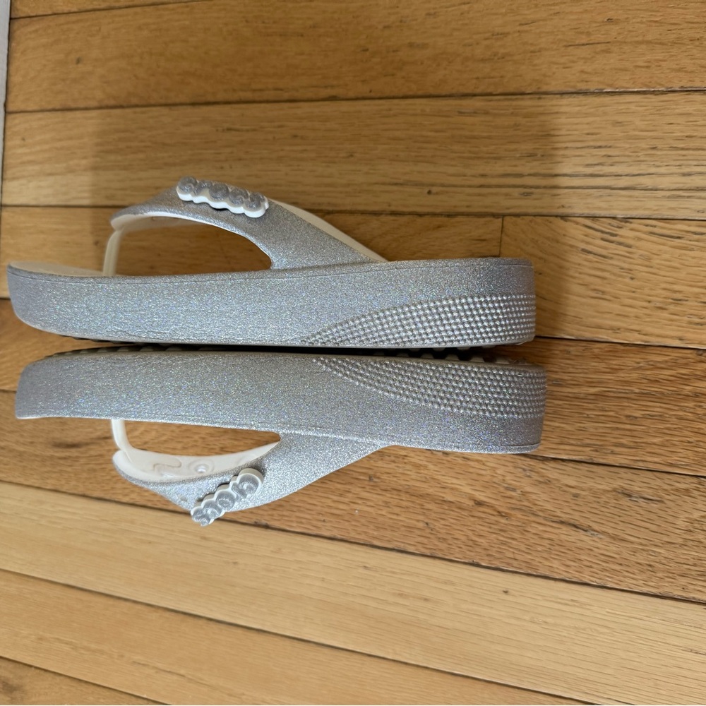 Silver Glitter Wedge Thong Sandals - Women's - Picture 4 of 7